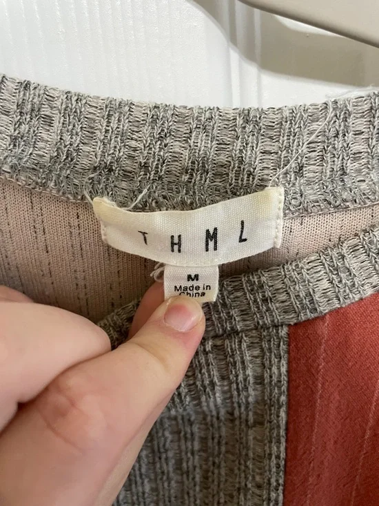 THML Gray Ribbed & Rust Panel Pullover - Picture 2 of 6